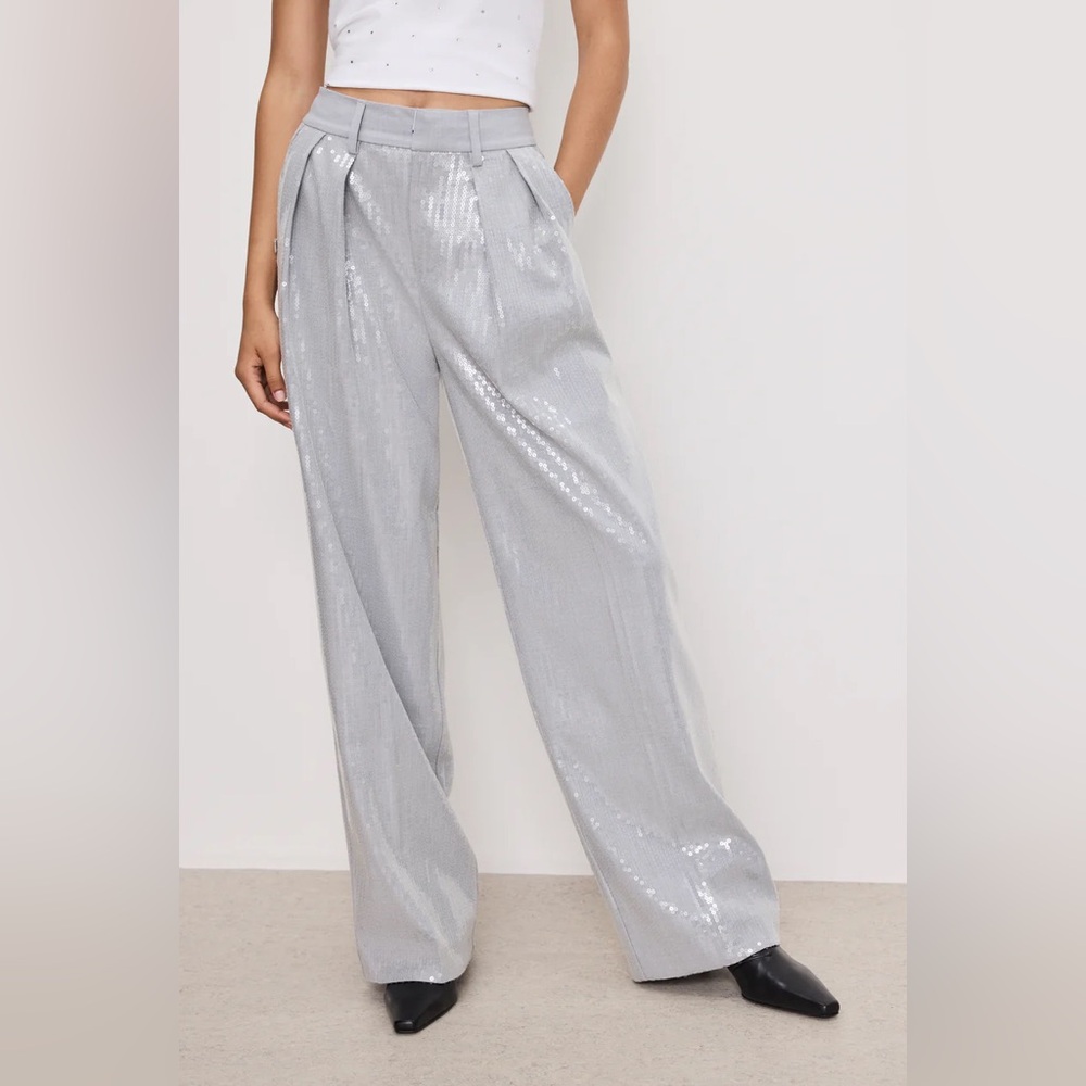NWT Good American Silver Sequin Pants